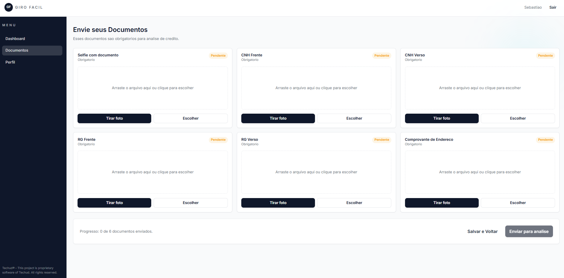 Portal de envio de documentos para análise de crédito